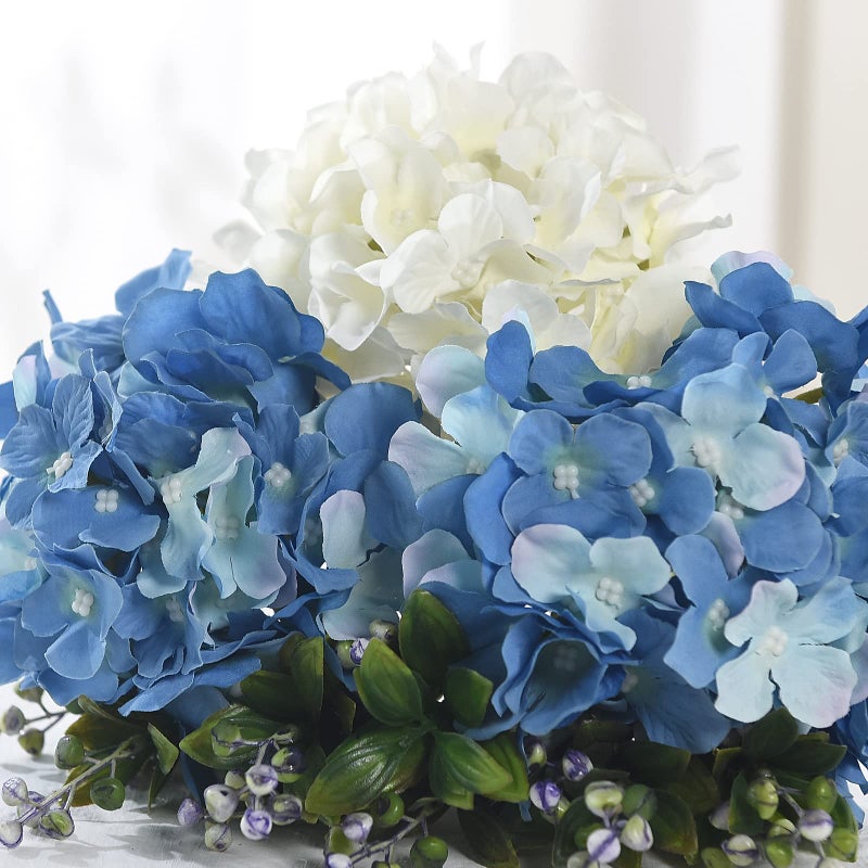 LUSHIDI Silk Hydrangea Heads with Stems Artificial Flowers Heads for Home Wedding Decor Pack of 10 (Sky Blue) - Image 4